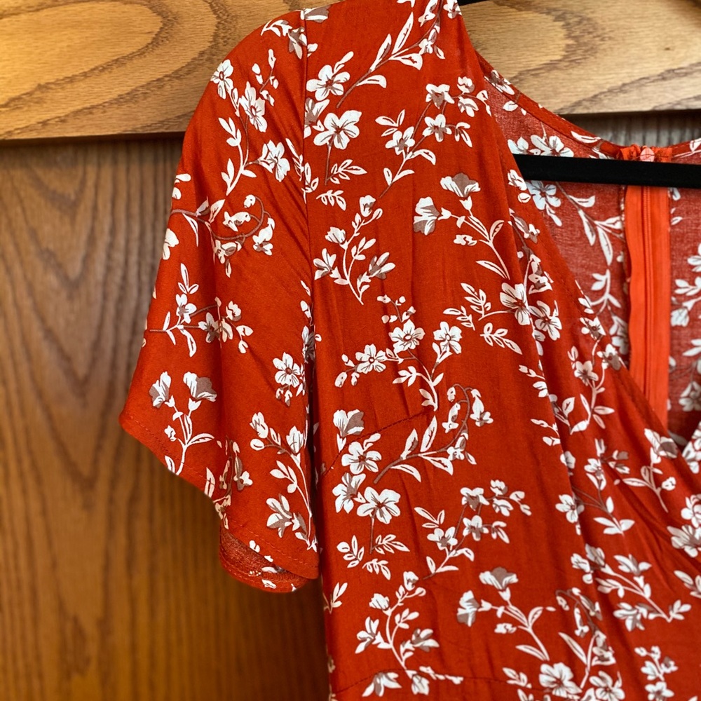 Red Floral Wrap Dress